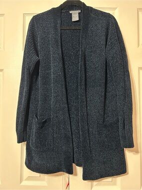 Matty M Navy Open-Front Chenille Cardigan